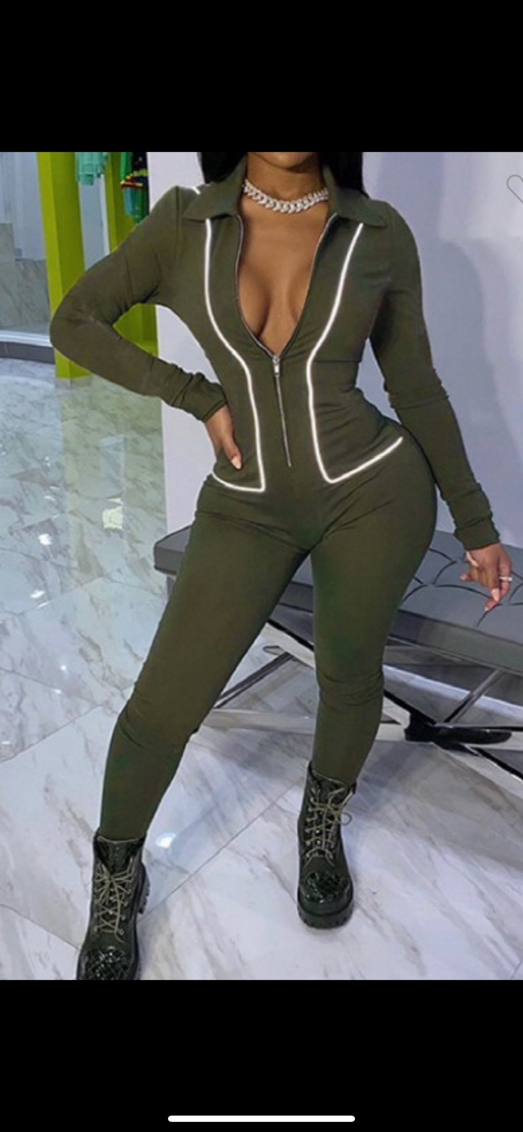 Pipped Trimmed Army Green Jumpsuit