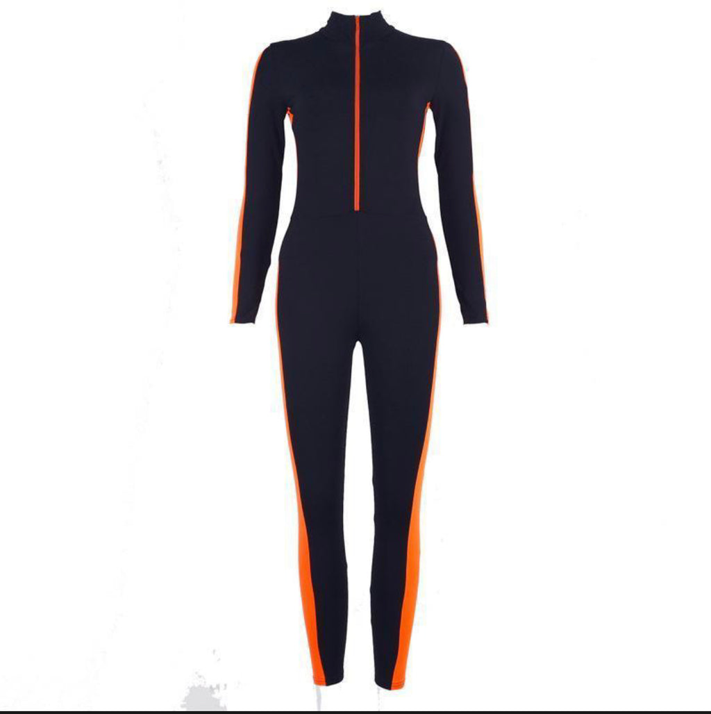 Black & Neon Orange Jumpsuit