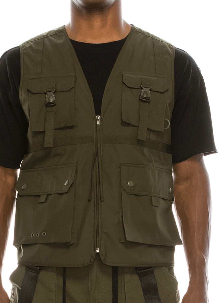 Olive Strapped Utility Vest