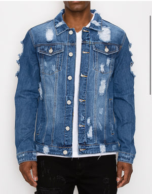 Blue Denim Ripped Jacket