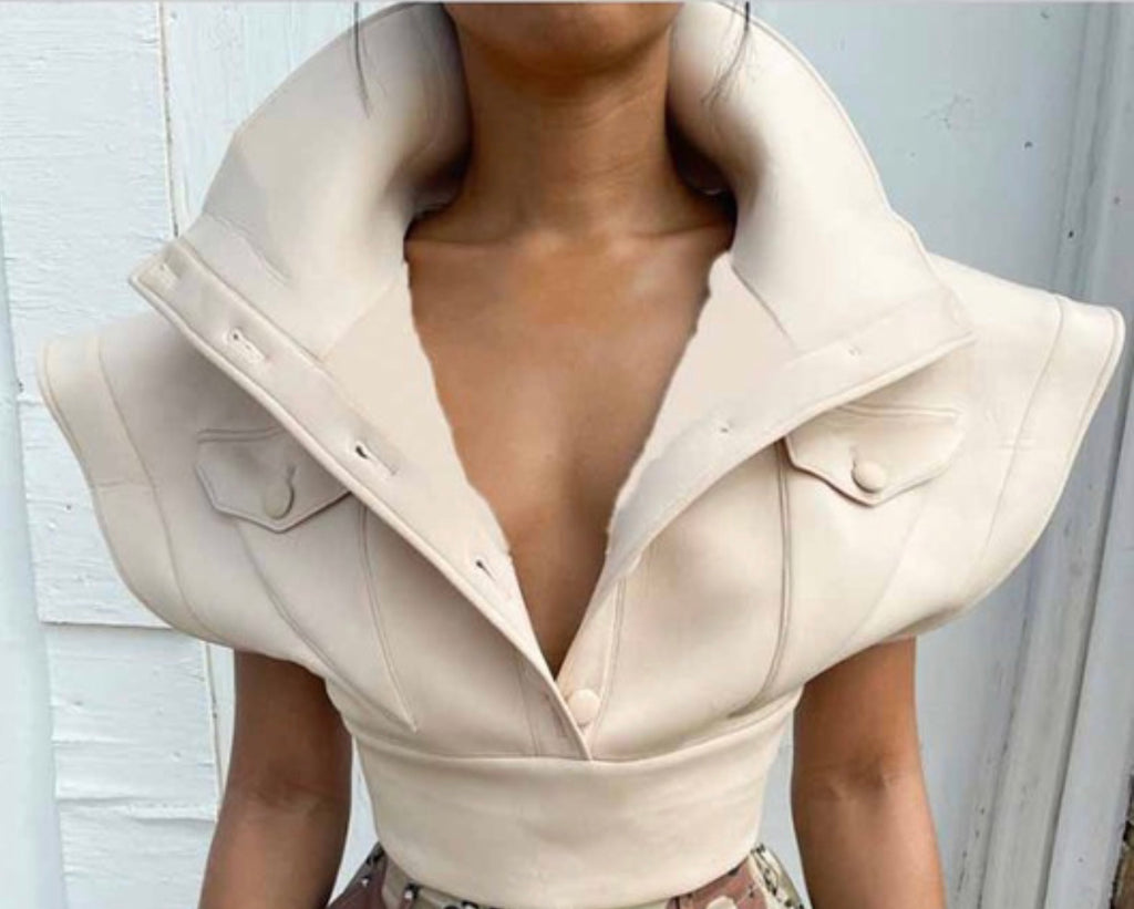 Beige Sexy Sleeveless Cropped Jacket