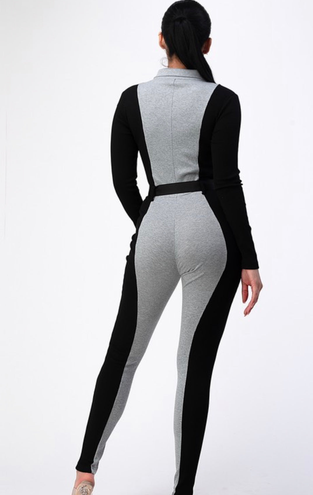 Black & Grey Collared Jumpsuit